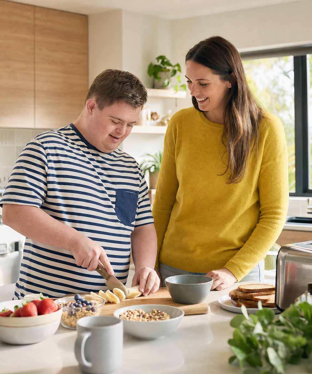 Divine Path Care support worker assisting an NDIS participant with everyday living activities at home